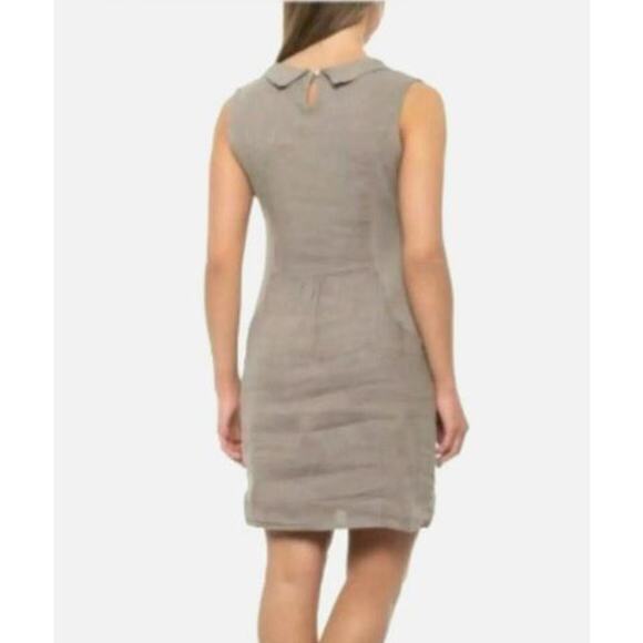 Lina Tomei Italy Linen Dress Womens XL Tan Embroidered Polka Dot Shift - Picture 2 of 9